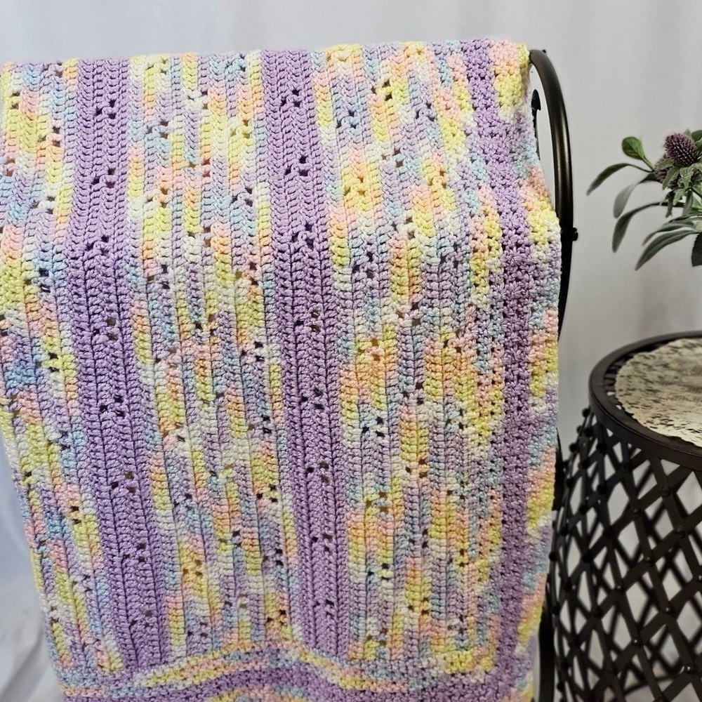 Handmade Crochet Baby Blanket Pastel Colors 33x37" Baby Shower Gift Nursery Girl